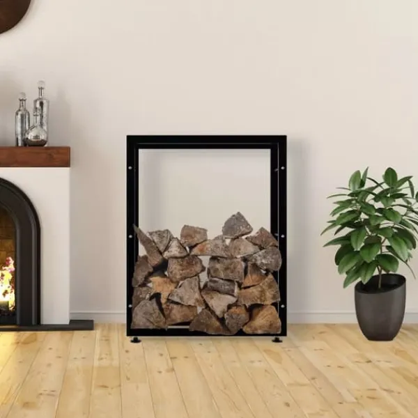 Discount Keri V2 Black Metal Firewood Log Holder Stand Rack - 25x80x100 cm Tilbehør Til Brændeovne & Pejse
