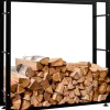 Tilbehør Til Brændeovne & Pejse^Keri V2 Firewood Rack - Black Metal, 25x100x100 cm - Stable Indoor Wood Storage with Crossbars