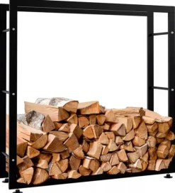 Tilbehør Til Brændeovne & Pejse^Keri V2 Firewood Rack - Black Metal, 25x100x100 cm - Stable Indoor Wood Storage with Crossbars
