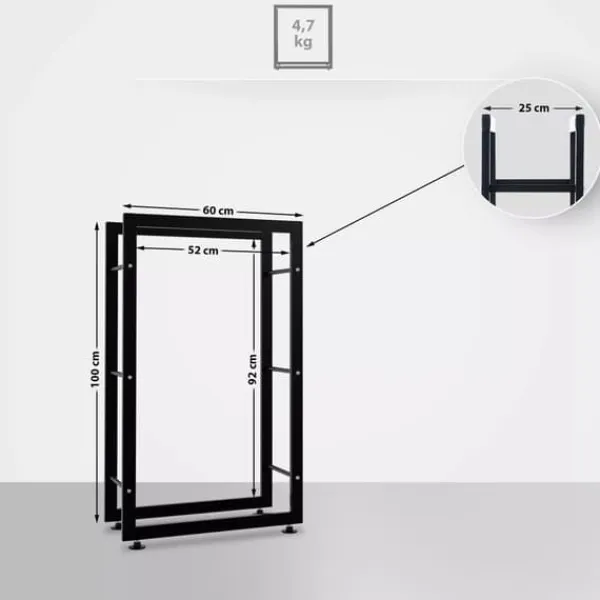 Tilbehør Til Brændeovne & Pejse^Keri V2 Firewood Rack - Black Metal, 25x60x100 cm