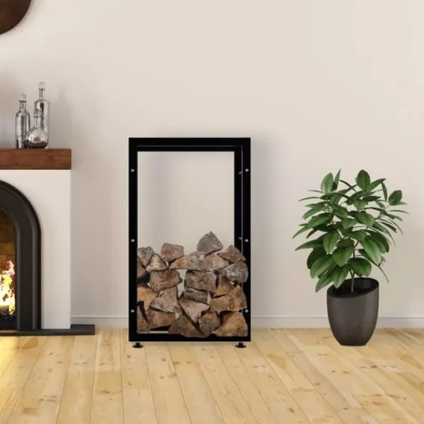 Tilbehør Til Brændeovne & Pejse^Keri V2 Firewood Rack - Black Metal, 25x60x100 cm