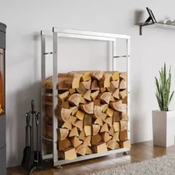Tilbehør Til Brændeovne & Pejse^Keri V2 Stainless Steel Firewood Rack - 100x25x125 cm, Indoor Use, Stable Construction with Crossbars