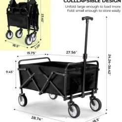 Outlet Klapbar trækvogn - Have- og strandvogn - 60 kg Maks belastning - 360° Drejbare hjul - Justerbart håndtag - 73×47×24 cm - Hvid Haveværktøj