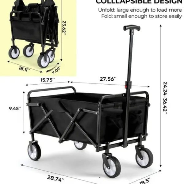 Outlet Klapbar trækvogn - Have- og strandvogn - 60 kg Maks belastning - 360° Drejbare hjul - Justerbart håndtag - 73×47×24 cm - Hvid Haveværktøj