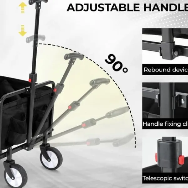 Outlet Klapbar trækvogn - Have- og strandvogn - 60 kg Maks belastning - 360° Drejbare hjul - Justerbart håndtag - 73×47×24 cm - Hvid Haveværktøj