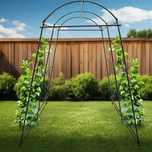Online Klatreplante espalier - Havetunnel med net - 1,15×1,83×2,3 m - Justerbar bredde 1,1–1,8 m - Rør Ø19,2 mm - Q195-stål + PP - Sort Buer, Spalier, Lysthuse Uden Tag