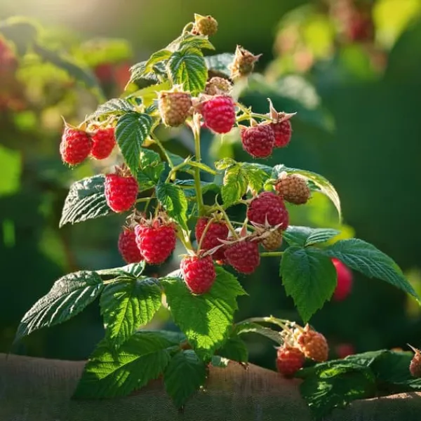 Buskads^Kompakt sommerhindbær - Sæt med 4 - Rubus idaeus - Højde 50-60cm - ⌀15cm