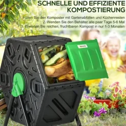 Hot Kompostbeholder 65 L – drejelig hurtigkompost, vejrbestandig plast 60×49×77 cm Kompostering