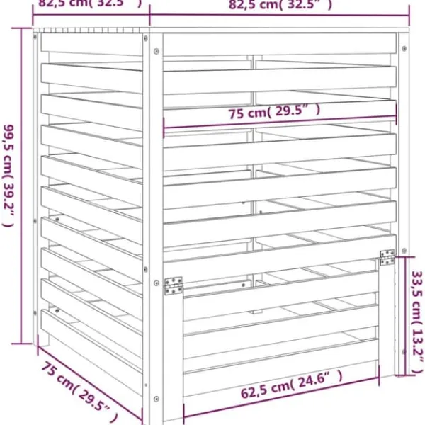 Kompostering^Kompostbeholder i massivt fyrretræ - Ideel til haveaffald | Størrelse: 82,5x82,5x99,5 cm | Farve: Hvid