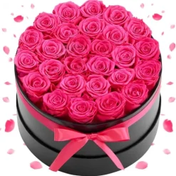 Blomster^Konserverede roser - Gaveæske - 27 Stk - Evighedsroser - Langtidsholdbare - Gave til hende - Jubilæum, valentinsdag, fødselsdag - Rosenrød