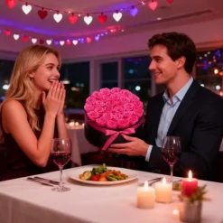 Blomster^Konserverede roser - Gaveæske - 27 Stk - Evighedsroser - Langtidsholdbare - Gave til hende - Jubilæum, valentinsdag, fødselsdag - Rosenrød