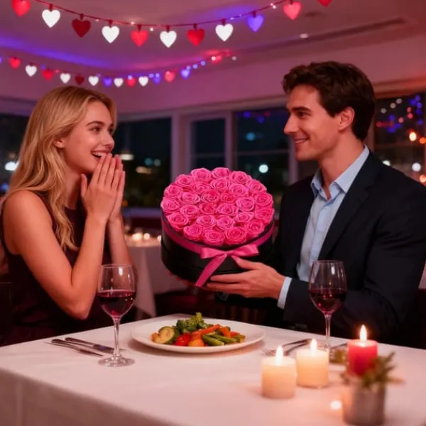 Blomster^Konserverede roser - Gaveæske - 27 Stk - Evighedsroser - Langtidsholdbare - Gave til hende - Jubilæum, valentinsdag, fødselsdag - Rosenrød