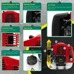 New Kraftig håndholdt børstemaskine, 52 cc 1,25 kW, benzindrevet, rød, til indkørsel, kunstgræs, sne og blade Havemaskiner