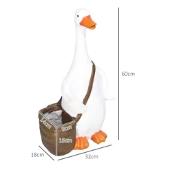 Havedekorationer^Krukkefigur svane med rygsæksdesign, drænhuller, til inde/ude, harpiks