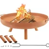 Clearance Kulsotåls bålskål, 30" dyb, til udendørs brug. Perfekt til terrasser, camping og haver. Inkluderer drænhul og bærbare håndtag. Tilbehør Til Brændeovne & Pejse
