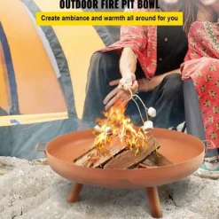 Clearance Kulsotåls bålskål, 30" dyb, til udendørs brug. Perfekt til terrasser, camping og haver. Inkluderer drænhul og bærbare håndtag. Tilbehør Til Brændeovne & Pejse