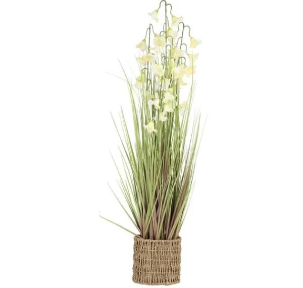 Blomster^Kunstig blomst I HAVE H87cm, hvid campanula, græs med potte