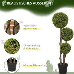 New Kunstig buksbom 115 cm med potte, dekorativ plante til hjem, kontor & have Krukkeplanter Indendørs