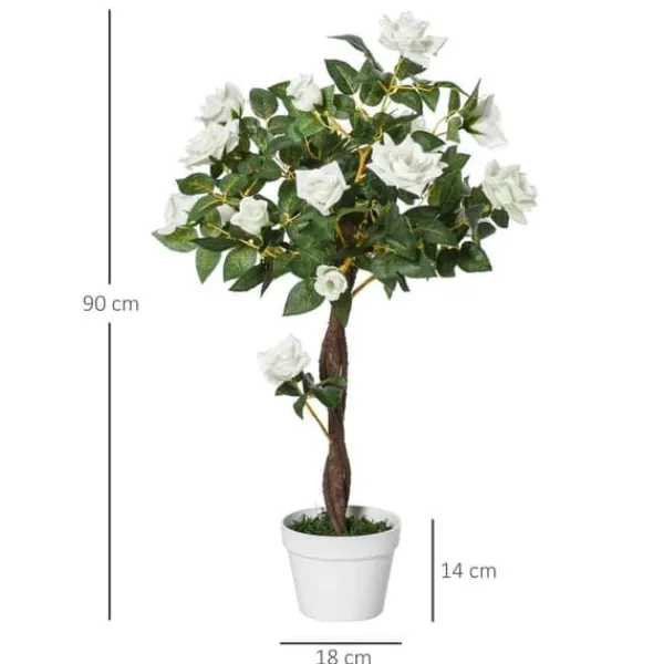 Krukkeplanter Indendørs^Kunstig rosenbusk 90 cm med potte, til hjem, kontor & have