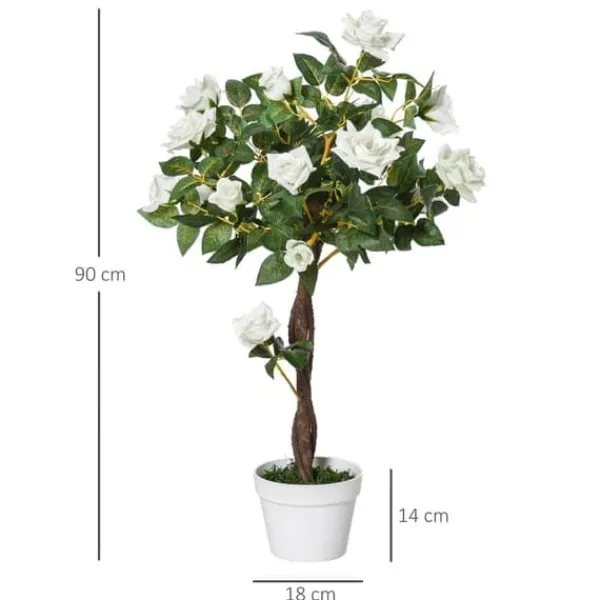 Kunstig rosenbusk 90 cm med potte, til hjem, kontor & have Blomster