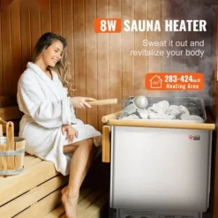 Sauna^8KW Elektrisk Saunavarmer, Indbygget Kontrol, Rustfrit Stål, til 8-12 m³ HomeSpa, Effektiv Opvarmning, Energibesparende