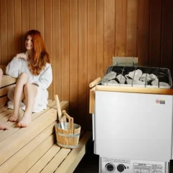 Sauna^8KW Elektrisk Saunavarmer, Indbygget Kontrol, Rustfrit Stål, til 8-12 m³ HomeSpa, Effektiv Opvarmning, Energibesparende