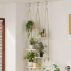 Krukkeplanter Indendørs^5-lags macramé hængende plantestativ til vindue – håndlavet plantestativ og indendørs planteholder