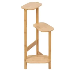 Plantestativer^3-lags planteholder, bambusmateriale, pladsbesparende design, nem montering,Naturligt Træ