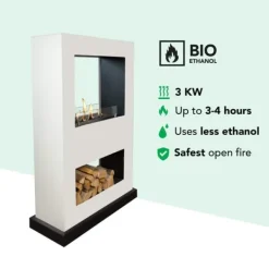 New Lazise BW bioethanol gennemsigtig pejs - Hvid bioethanol dekorativ pejs - Tunnelpejs - Pejs med hjul - 3 KW varme Pejse