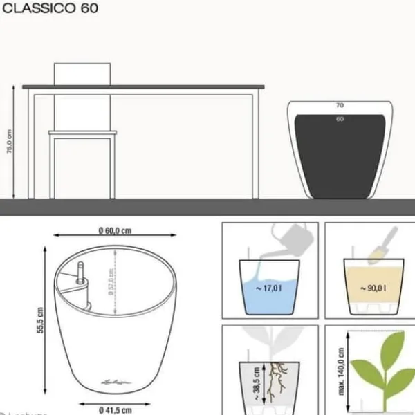 Krukker & Plantebeholdere^LECHUZA Classico Premium 60 blomkruka - komplett set, blank taupe