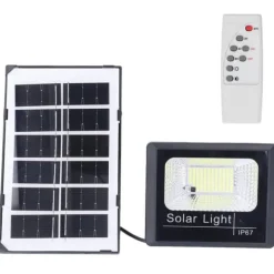 New 100LED Outdoor Solar Flood Light IP67 Vattentät Solar Vägglampa Fjärrkontroll Gatulampa för trädgård 40W Flag & Vindposer