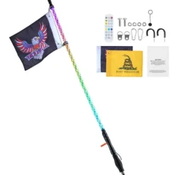 Online LED Piskelygte med Spiral Antenne 1 stk 3FT RGB, Fjernbetjening via App. Flag & Vindposer
