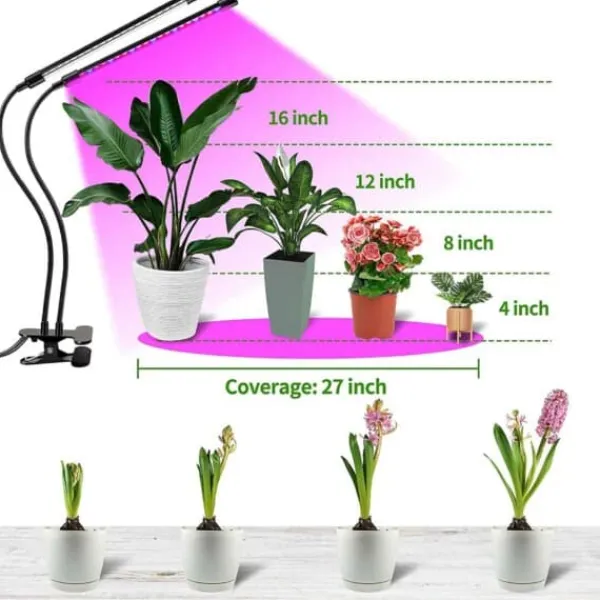 Krukkeplanter Indendørs^LED -plantebelysning - Dobbelt fuld spektrumplantelampe med klemme