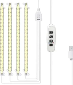 Kit Til Plante- & Urtedyrkning^LED plantevækstlys - Fuldspektret LED-lys med timerfunktion til indendørs dyrkning, 4 stk. LED-strips, 33 cm