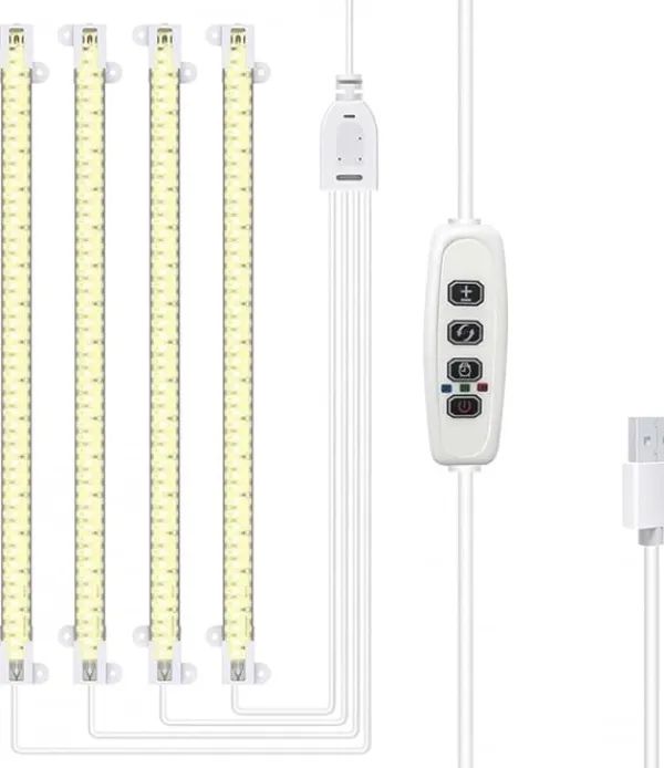 Kit Til Plante- & Urtedyrkning^LED plantevækstlys - Fuldspektret LED-lys med timerfunktion til indendørs dyrkning, 4 stk. LED-strips, 33 cm