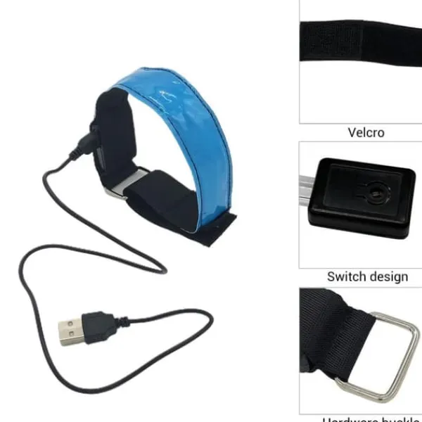 Sikkerhedslamper^LED reflekterende armbånd - 4-pak - USB genopladelige - justerbare sikkerhedslys til udendørsaktiviteter