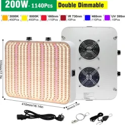 Clearance LED Vækstlys, Fuldspektrum, Dæmpbar,200W Kit Til Plante- & Urtedyrkning