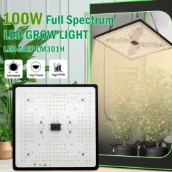 Krukkeplanter Indendørs^LED Vækstlys, Fuldt Spektrum, Dæmpbar Design,100W