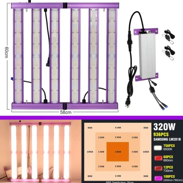Kit Til Plante- & Urtedyrkning^LED Vækstlys, Fuldt Spektrum, 6500K Farvetemperatur,320W