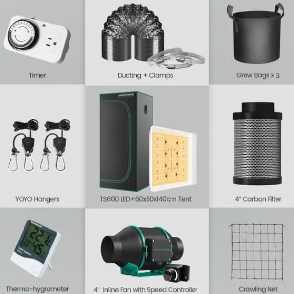 Kit Til Plante- & Urtedyrkning^LED Vækstlys, Fuldt Spektrum, Energi Effektiv,TS 600 Vækstsæt