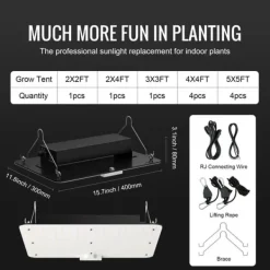 Kit Til Plante- & Urtedyrkning^LED Vækstlys, Fuldt Spektrum, Justerbar Lysstyrke,150W