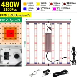 LED Vækstlys Panel, Dæmpbar Lysstyrke, Høj PPFD Ydelse,480W Kit Til Plante- & Urtedyrkning
