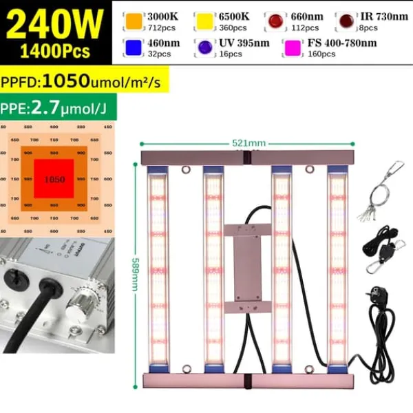 Clearance LED Vækstlys Panel, Dæmpbar Lysstyrke, Høj PPFD Ydelse,240W Kit Til Plante- & Urtedyrkning