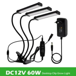 Best LED Vækstlys, Skrivebordsclip & Gulvstående, 12V Dæmpbar, Justerbar Længde 40cm-160cm,60W Rød Blå Kit Til Plante- & Urtedyrkning