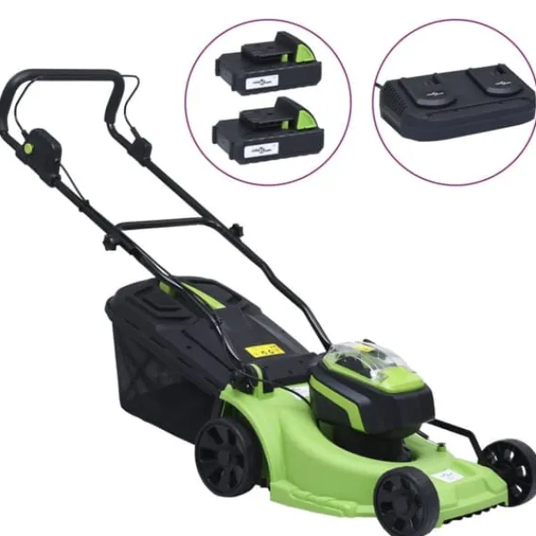 Sale Ledningsfri plæneklipper med 2 batterier 20V 2000mAh | Farve: Grå | Størrelse: 40L græsfanger Havemaskiner