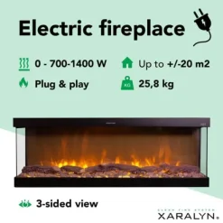 New Levico 120 el-indbygningsovn - 3-sidet indbygningsovn med varme - 1400 Watt - fjernbetjening Pejse