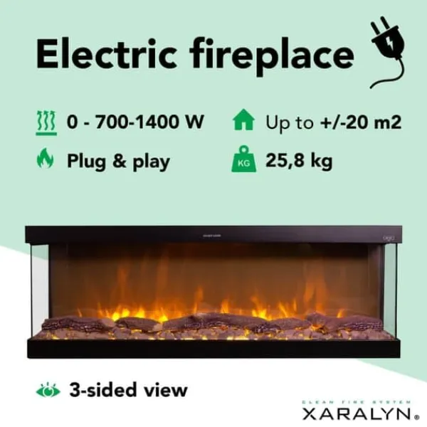 New Levico 120 el-indbygningsovn - 3-sidet indbygningsovn med varme - 1400 Watt - fjernbetjening Pejse
