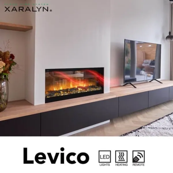 New Levico 120 el-indbygningsovn - 3-sidet indbygningsovn med varme - 1400 Watt - fjernbetjening Pejse