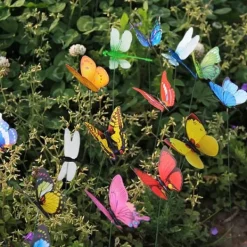 Havedekorationer^Lollanda 10 stk sommerfuglepynt + 24 stk guldsmede 3D havepynt til udendørs brug, planter, urtepotter, terrasse og havedekoration