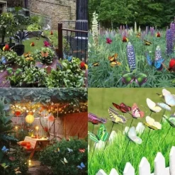 Havedekorationer^Lollanda 10 stk sommerfuglepynt + 24 stk guldsmede 3D havepynt til udendørs brug, planter, urtepotter, terrasse og havedekoration
